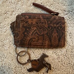 Etro Dark Brown Paisley Wallet with Keychain